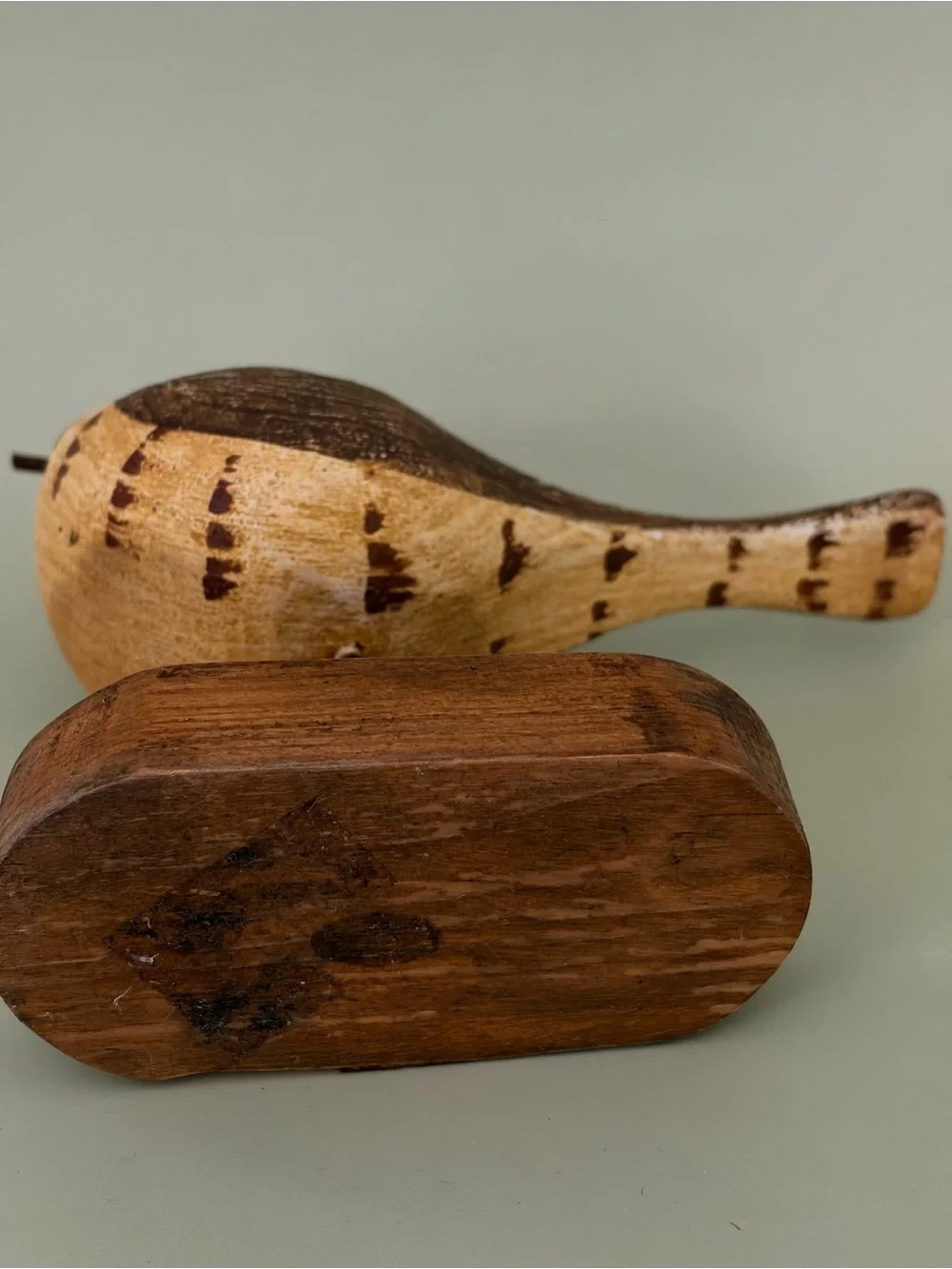 Handcrafted Folk Art Brown & Cream Decorative “Fat Bird” Figurine - Timber Base